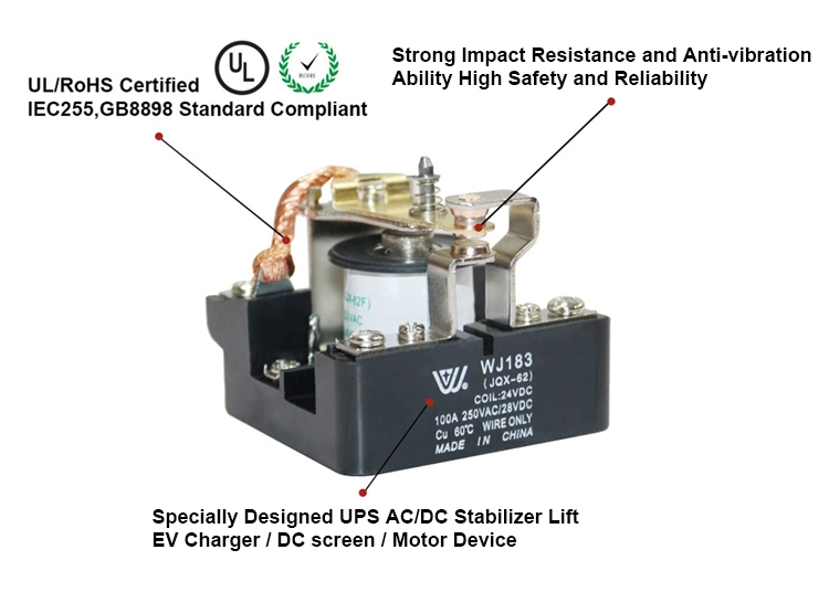 UL Jqx-62f 1z 12VDC 24VDC 100A Relay Electromagnetic Electrical Power Relay