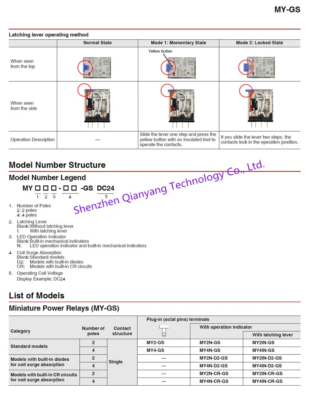 New Original Omron Power Relay 3A DC24V AC220V My4n My4n-GS Omron Relay