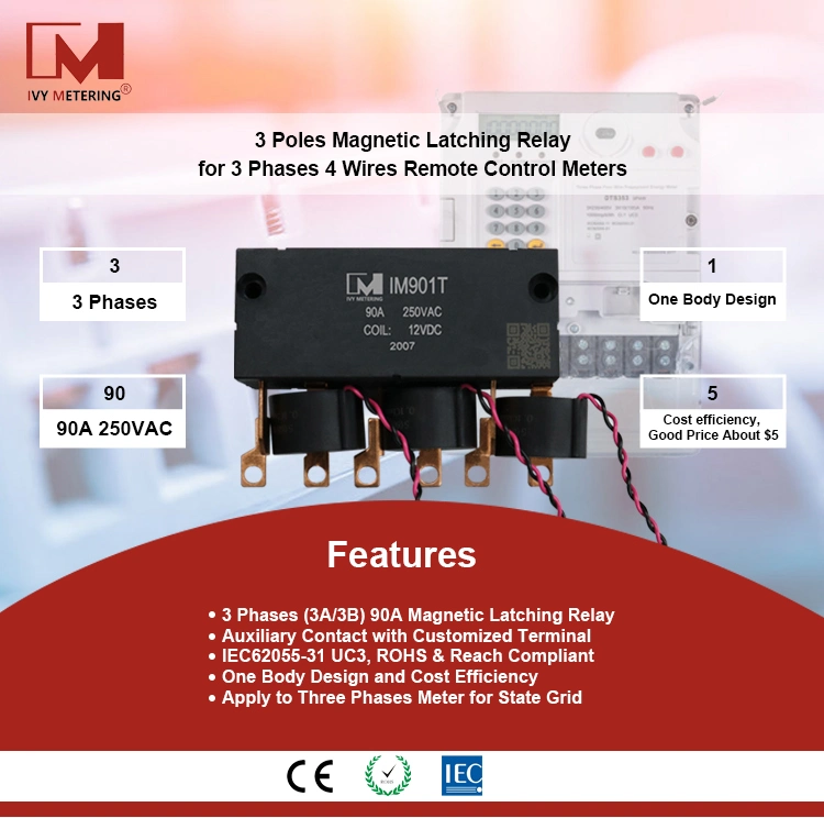 Three Phase UC3 80A 12V 24VDC 250VAC Magnetic Latching Relay